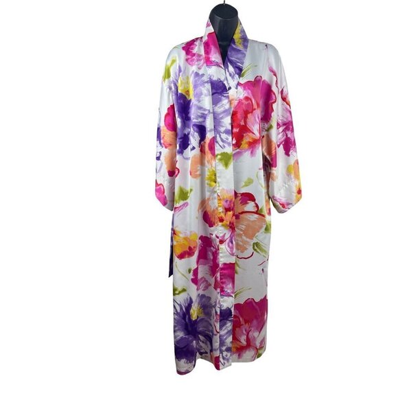 Natori womens robe small multi floral 48’ long 42’ chest - Picture 2 of 7